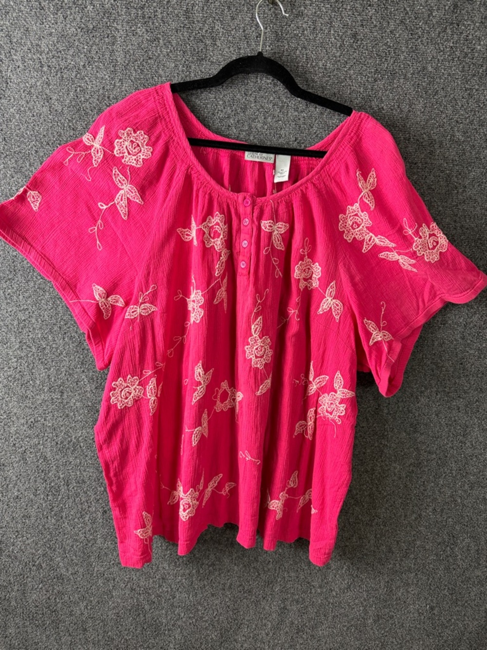 Catherines Hot Pink Embroidered Short Sleeve Tunic